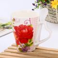 Custom creative flower pattern ceramic mug with spoon